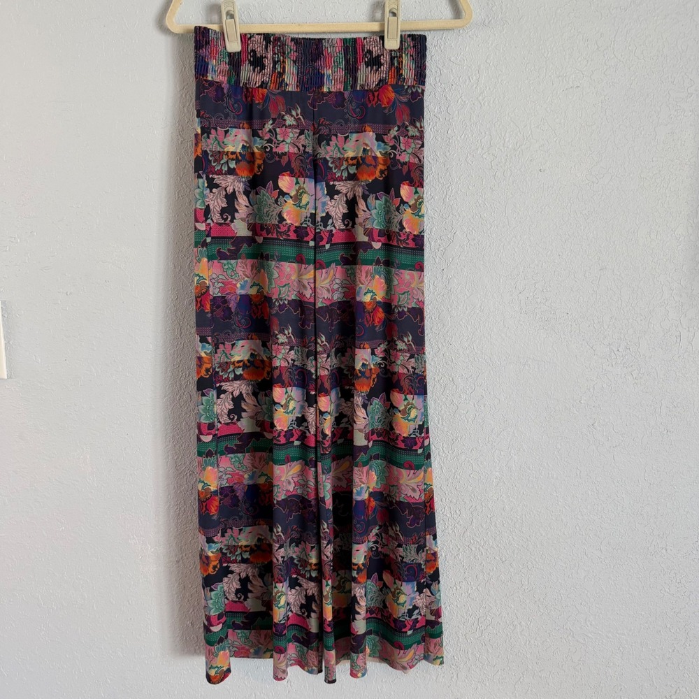 Onzie Womens Floral Paisley Wide Leg Pants Smocked High Waist Multi Color S/M